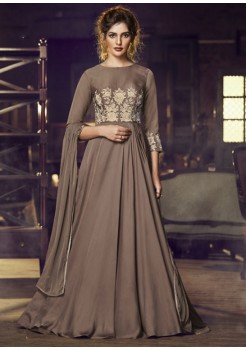 Brown Satin Silk Readymade Gown